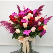 Luxury vase arrangement of mixed roses